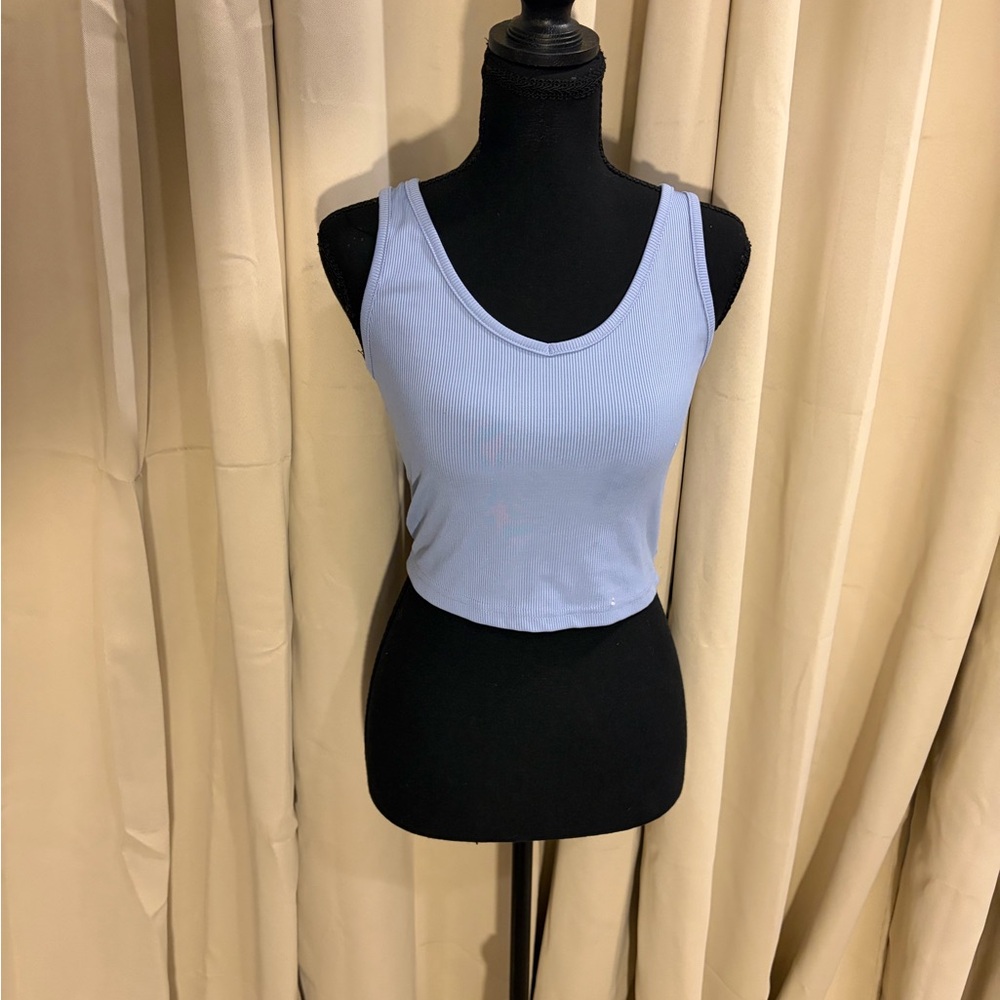 SHEIN Sky Blue Ribbed Tank Top